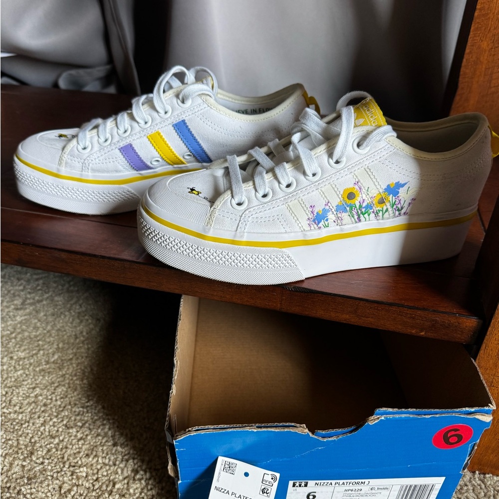 Adidas Nizza White Sneakers with Yellow Accents